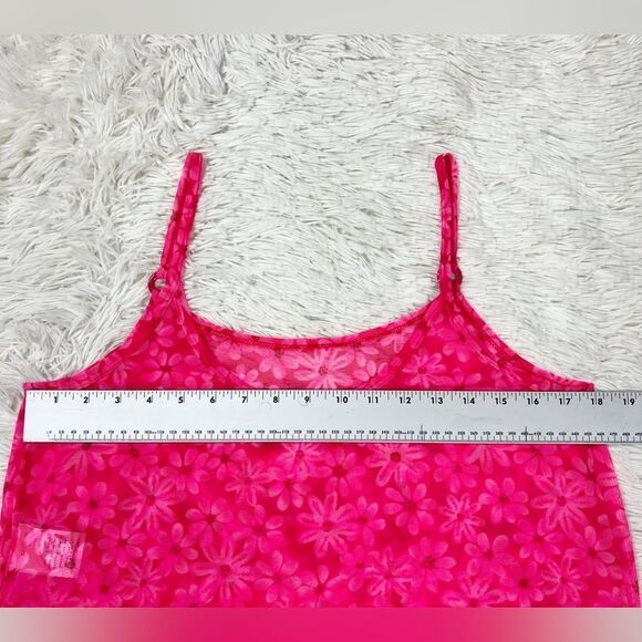 Vintage Leilani Y2K Bright Pink Floral Spaghetti Strap Sheer Mesh Coverup S/M - Picture 4 of 6